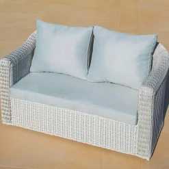 Canapé, Fauteuil Et Table Basse|MOBELLIA Canapé de jardin en résine tressée 2 places Calvi Blanc et gris clair Tressé Blanc - Gris clair