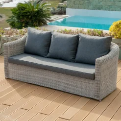 Canapé, Fauteuil Et Table Basse|MOBELLIA Canapé de jardin en résine tressée 3 places Calvi Gris et gris foncé Tressé Gris - Anthracite