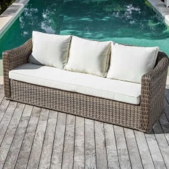 Canapé, Fauteuil Et Table Basse|MOBELLIA Canapé de jardin en résine tressée 3 places Calvi Sépia et beige Tressé Sepia - Beige