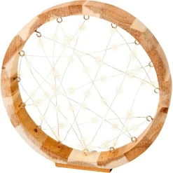Déco Et Objet De Noël|Déco Et Objet Lumineux|KAEMINGK Cercle lumineux à piles 60 LED (D24 cm) Astre en Blanc chaud Bois