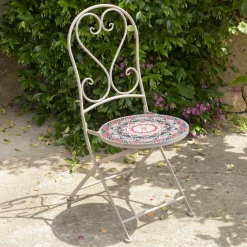 Chaise De Jardin|Salon De Balcon|#N/A Chaise bistrot pliable en mosaïque Narbonne et rose Taupe