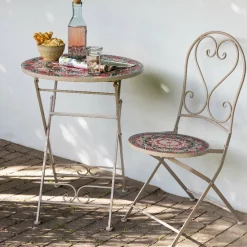 Chaise De Jardin|Salon De Balcon|#N/A Chaise bistrot pliable en mosaïque Narbonne et rose Taupe