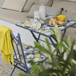 Chaise De Jardin|Salon De Balcon|EMINZA Chaise bistrot pliable en mosaïque Sorrento Bleu