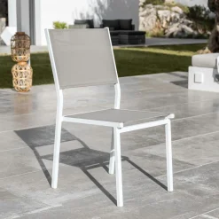 Chaise De Jardin|MOBELLIA Chaise de jardin aluminium empilable Murano Blanc et Taupe