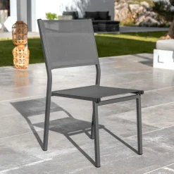 Chaise De Jardin|MOBELLIA Chaise de jardin aluminium empilable Murano Gris Anthracite