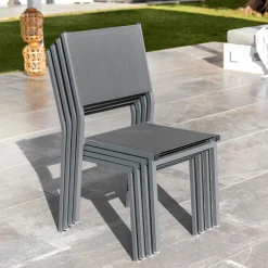 Chaise De Jardin|MOBELLIA Chaise de jardin aluminium empilable Murano Gris Anthracite