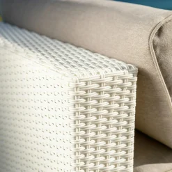 Canapé, Fauteuil Et Table Basse|MOBELLIA Chauffeuse de jardin en résine tressée 2 places Palma Blanc et taupe Tressé Blanc - Taupe