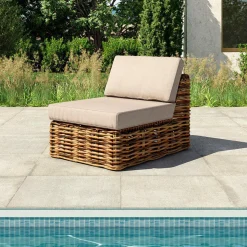 Fauteuil Détente|Canapé, Fauteuil Et Table Basse|MOBELLIA Chauffeuse de jardin en rotin Surabaya Sepia et beige Marron