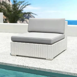 Canapé, Fauteuil Et Table Basse|MOBELLIA Chauffeuse de jardin en résine tressée Palma Blanc et gris Tresse Blanc - Gris