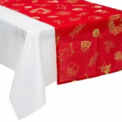 Nappe Et Chemin De Table|Feeric Lights & Christmas Chemin de table Noël (200 x 45 cm) Motifs Or et Rouge