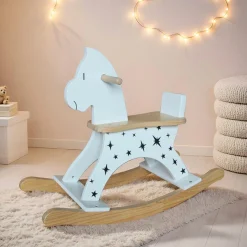 Jouet, Cadeau De Naissance|EMINZA Cheval à bascule bois (H53 cm) Stars Blanc