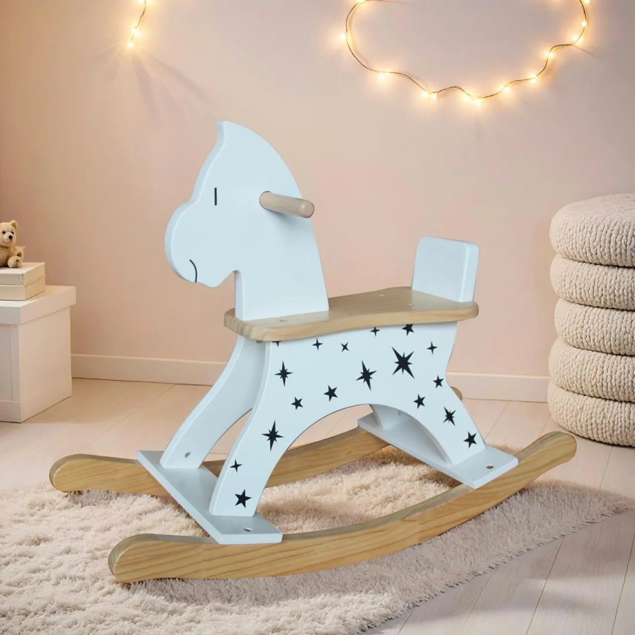 Jouet, Cadeau De Naissance|EMINZA Cheval à bascule bois (H53 cm) Stars Blanc
