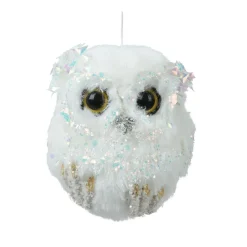 Décoration De Sapin|KAEMINGK Chouette de Noël à suspendre (H8 cm) Sequins et paillettes irisées Blanc