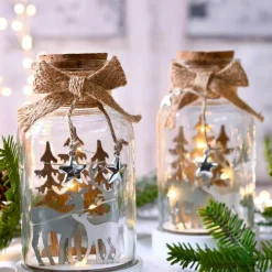 Déco Et Objet De Noël|BLACHERE Cloche en verre lumineuse à piles 10 LED (H17 cm) Magie de Noël Blanc chaud