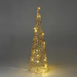 Déco Et Objet De Noël|Déco Et Objet Lumineux|KOOPMAN Cône lumineux à piles 20 LED (H40 cm) Christmas et blanc chaud Or
