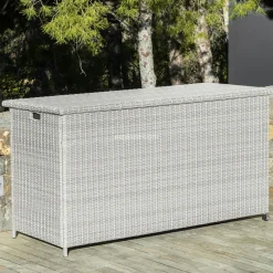 Coffre De Rangement|MOBELLIA Coffre de rangement extérieur en résine tressée Calvi Gris