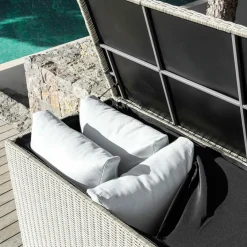 Coffre De Rangement|MOBELLIA Coffre de rangement extérieur en résine tressée Calvi Gris