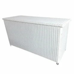 Coffre De Rangement|MOBELLIA Coffre de rangement extérieur en résine tressée Calvi Blanc