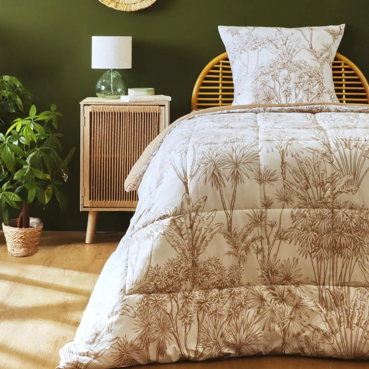 Couette, Oreiller, Traversin|EMINZA Couette imprimée et une taie d'oreiller en coton (140 x 200 cm) Lara Marron