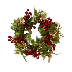 Couronne De Noël|KAEMINGK Couronne de Noël (D45 cm) Féerie de Baies Perle et rouge Vert