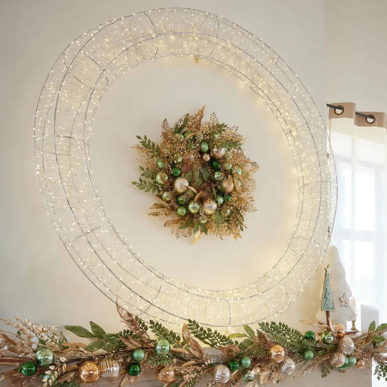 Personnage, Objet Grand Format|Couronne De Noël|KAEMINGK Couronne de Noël Géante lumineuse Micro 1800 LED (D116 cm) Éclats et blanc chaud Argent