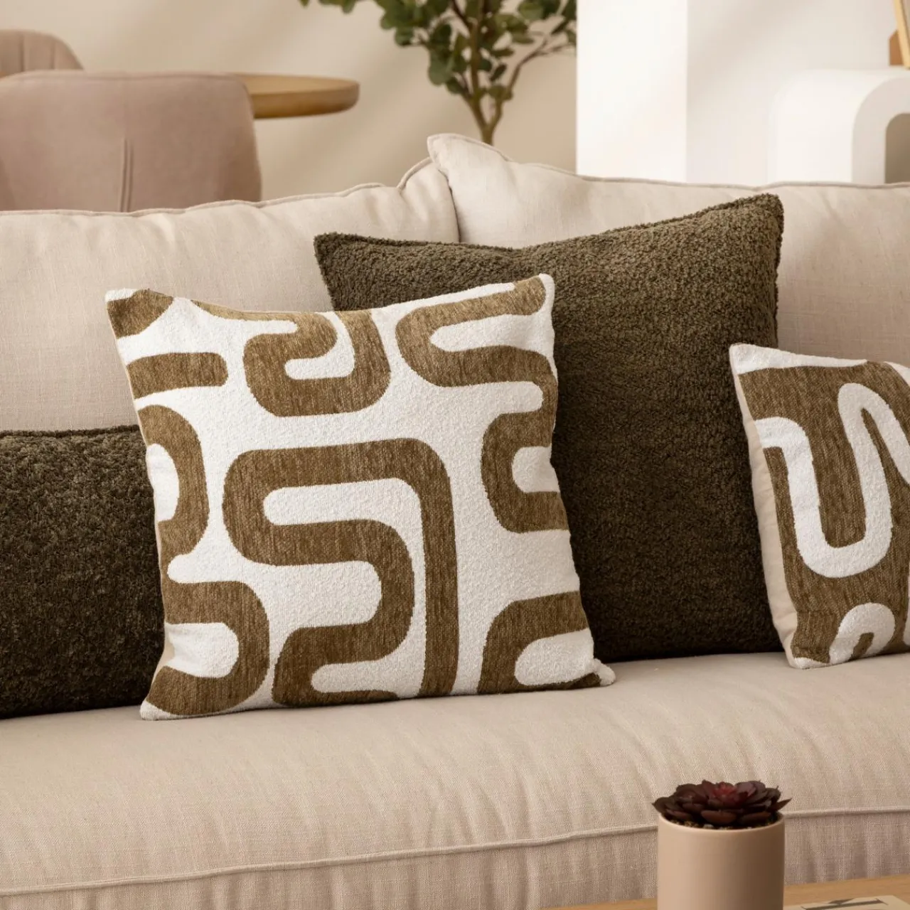 Coussin Et Housse|Atmosphera, cru017dateur d'intu017drieur Coussin carré (40 x 40 cm) Safina Vert kaki