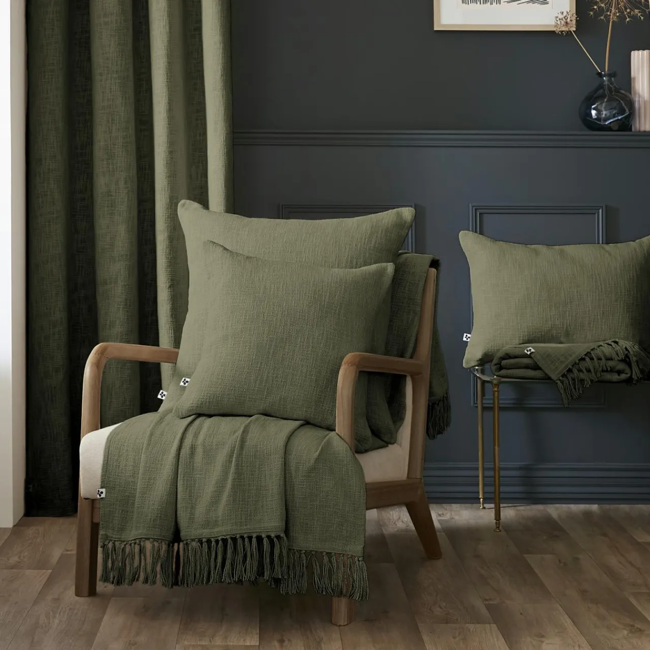 Coussin Et Housse|L'EFFET PAPILLON Coussin carré coton (45 x 45 cm) Sixtine Vert romarin