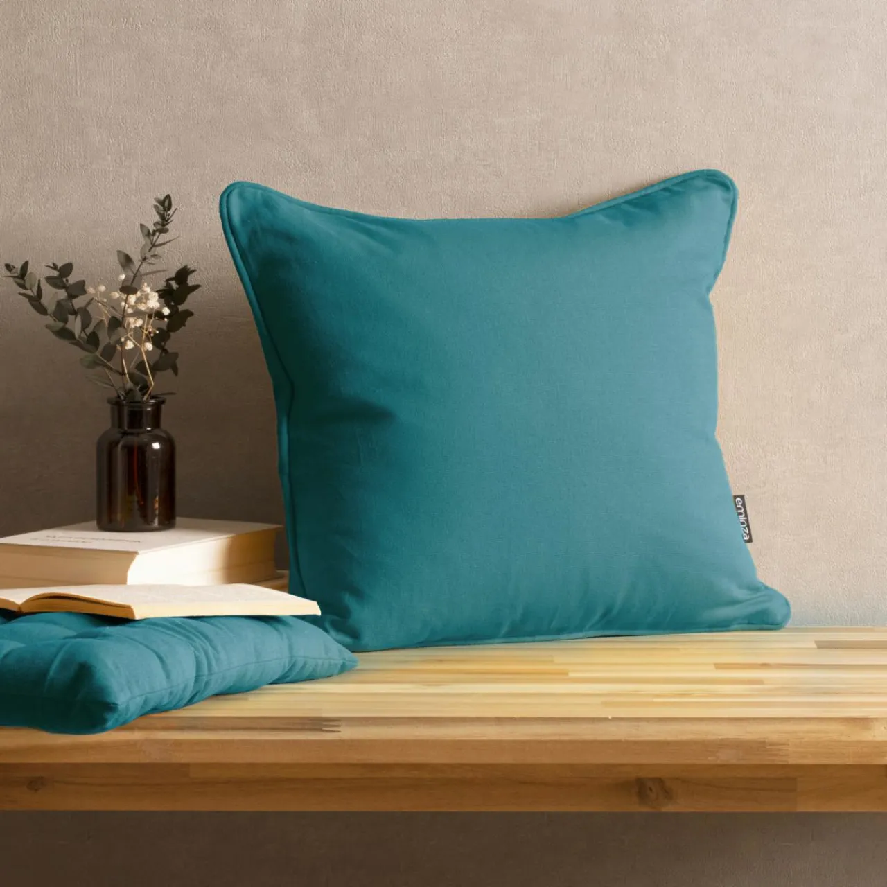 Coussin Et Housse|EMINZA Coussin carré coton (40 x 40 cm) Pixel Bleu canard