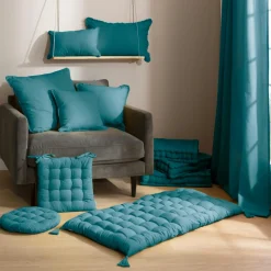 Coussin Et Housse|EMINZA Coussin carré coton (40 x 40 cm) Pixel Bleu canard