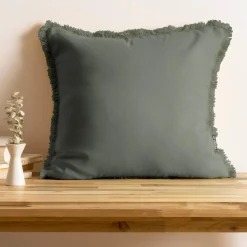 Coussin Et Housse|EMINZA Coussin carré coton (45 x 45 cm) Pixel franges Vert kaki