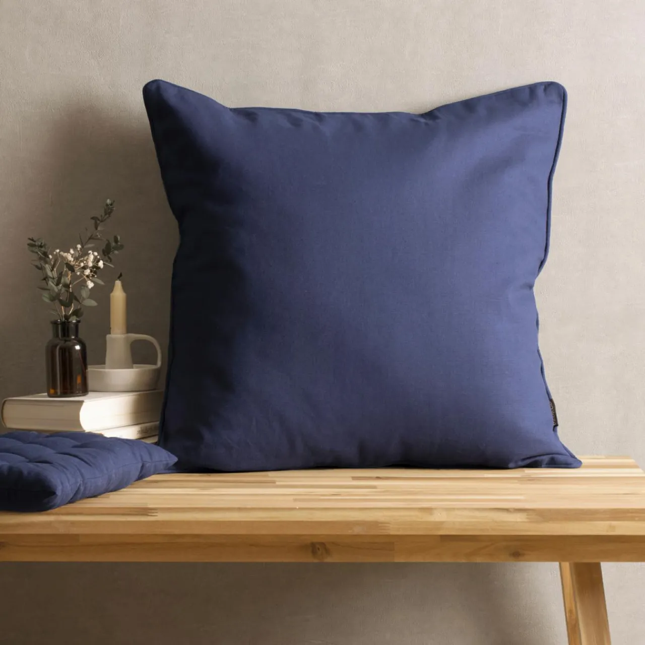 Coussin Et Housse|EMINZA Coussin carré coton (60 x 60 cm) Pixel Bleu marine