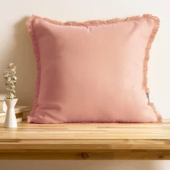 Coussin Et Housse|EMINZA Coussin carré coton (45 x 45 cm) Pixel franges Rose Pêche