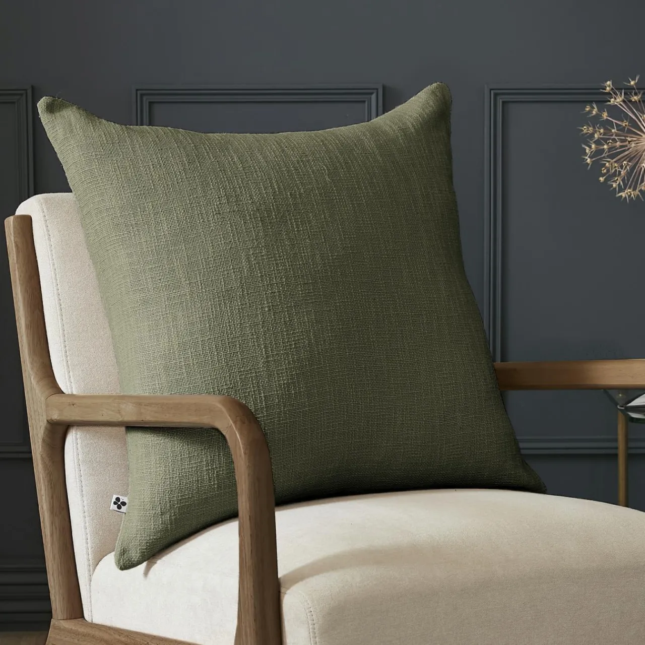 Coussin Et Housse|L'EFFET PAPILLON Coussin carré coton (60 x 60 cm) Sixtine Vert romarin