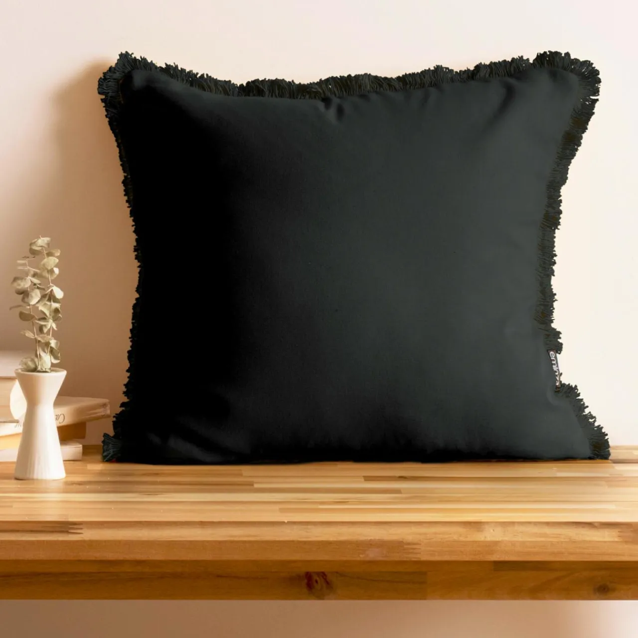 Coussin Et Housse|EMINZA Coussin carré coton (45 x 45 cm) Pixel franges Noir