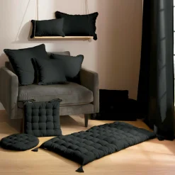Coussin Et Housse|EMINZA Coussin carré coton (45 x 45 cm) Pixel franges Noir