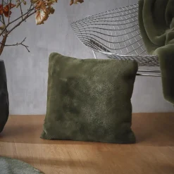 Coussin Et Housse|EMINZA Coussin carré fausse fourrure (45 x 45 cm) Finn Vert kaki