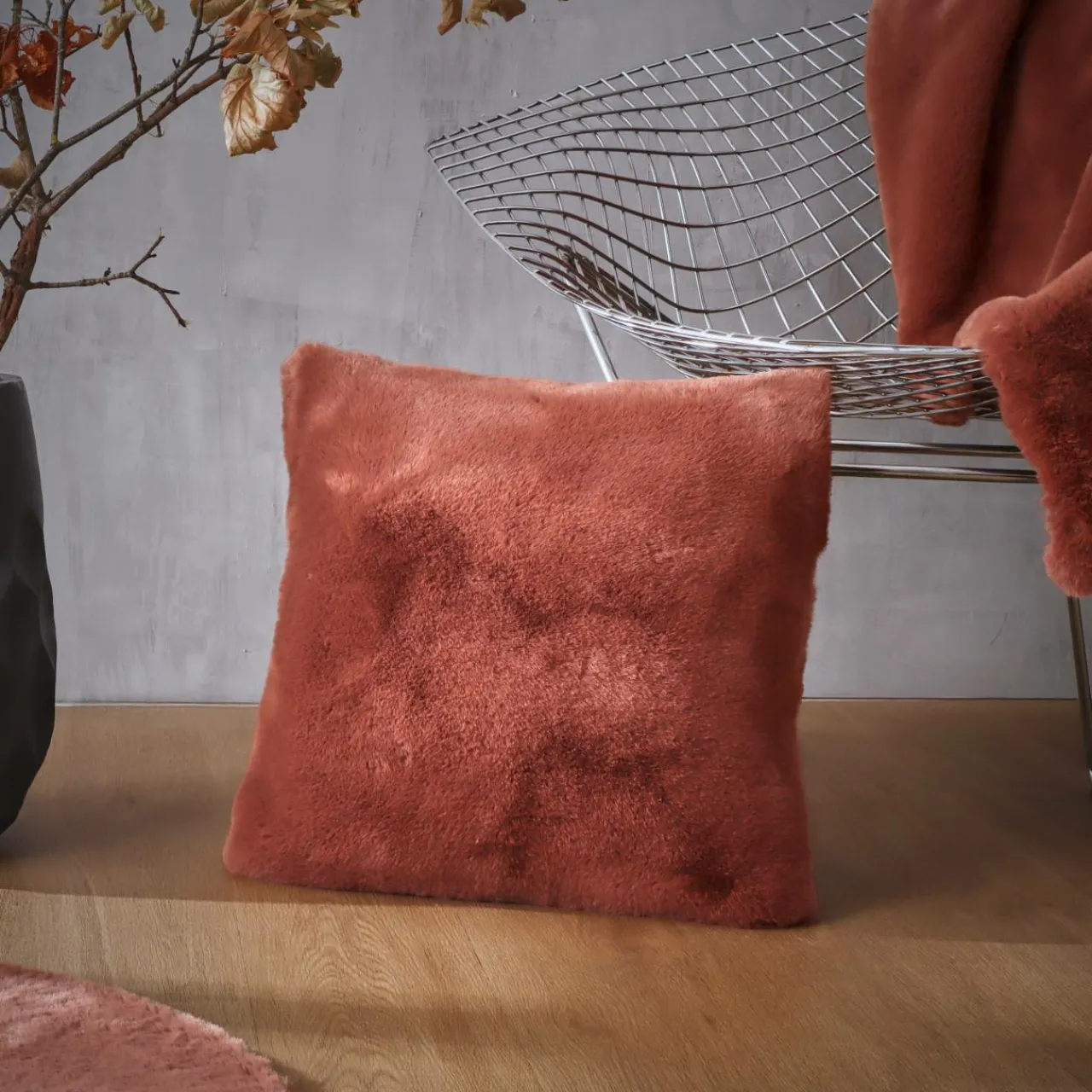 Coussin Et Housse|EMINZA Coussin carré fausse fourrure (45 x 45 cm) Finn Terracotta