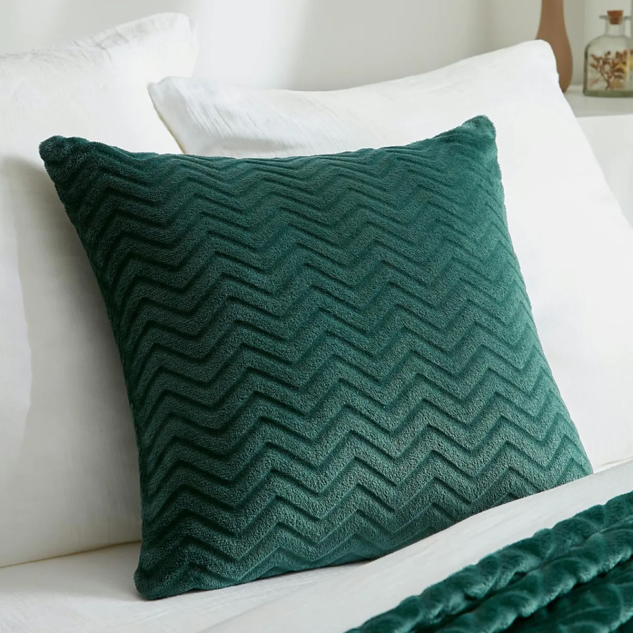 Coussin Et Housse|EMINZA Coussin carré flanelle (45 x 45 cm) Zag Vert