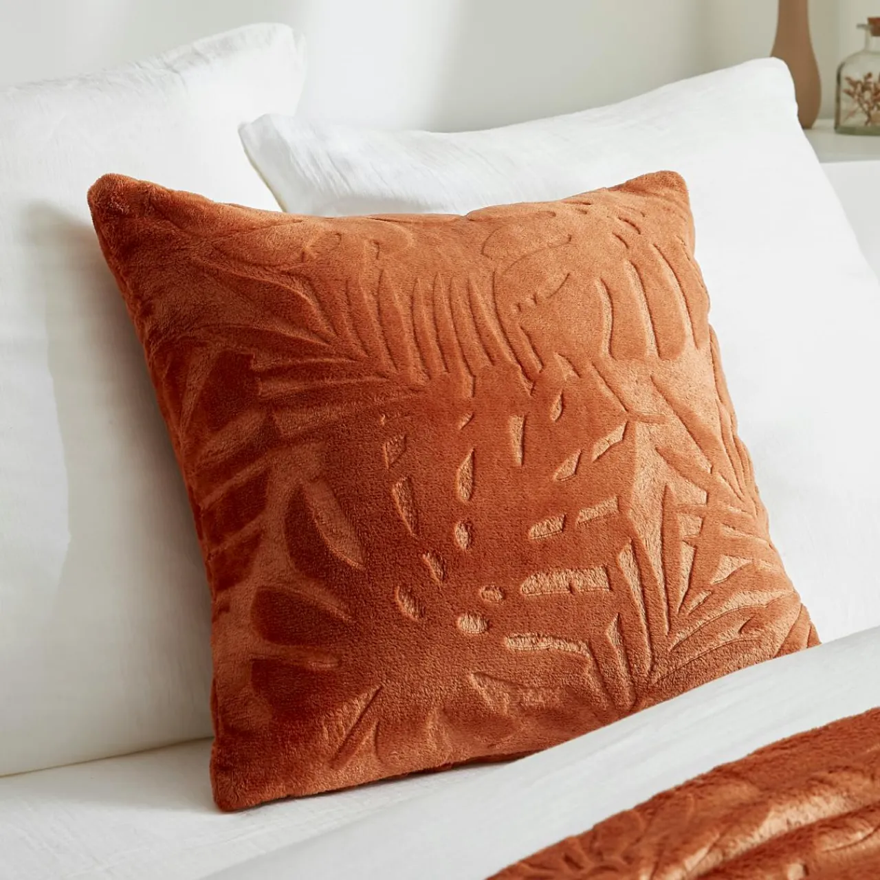 Coussin Et Housse|EMINZA Coussin carré flanelle (45 x 45 cm) Flore Cuivre