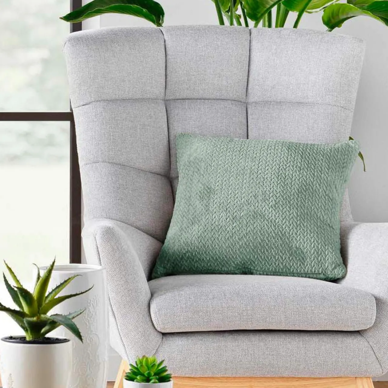 Coussin Et Housse|douceur d'intu017drieur Coussin carré flanelle relief (45 x 45 cm) Flanela Vert kaki