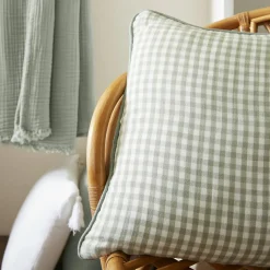 Coussin Et Housse|EMINZA Coussin carré gaze de coton (45 x 45 cm) Gaïa vichy Vert Eucalyptus