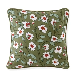 Coussin Et Housse|EMINZA Coussin carré gaze de coton (45 x 45 cm) Gaïa Marguerite Vert Romarin