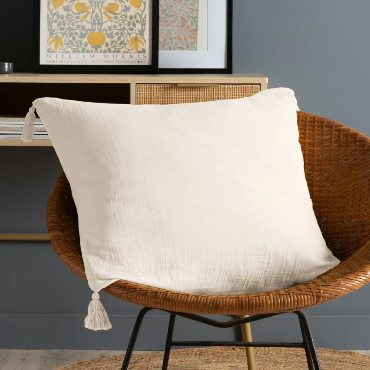 Coussin Et Housse|EMINZA Coussin carré gaze de coton (60 x 60 cm) Gaïa pampa Beige