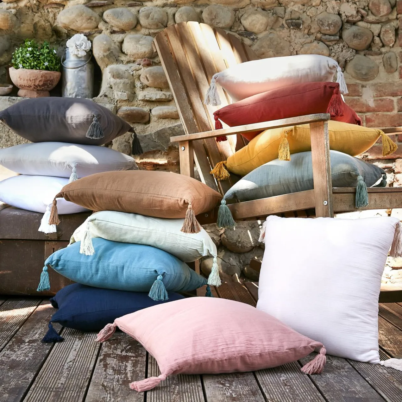 Coussin Et Housse|EMINZA Coussin carré gaze de coton (40 x 40 cm) Gaïa Bleu canard