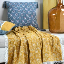 Coussin Et Housse|LOVELY CASA Coussin carré gaze de coton (40 cm) Sunda indigo Bleu