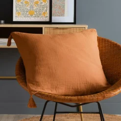 Coussin Et Housse|EMINZA Coussin carré gaze de coton (60 x 60 cm) Gaïa Abricot