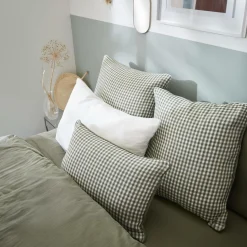 Coussin Et Housse|EMINZA Coussin carré gaze de coton (45 x 45 cm) Gaïa vichy Vert romarin
