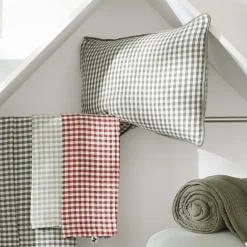 Coussin Et Housse|EMINZA Coussin carré gaze de coton (45 x 45 cm) Gaïa vichy Vert romarin