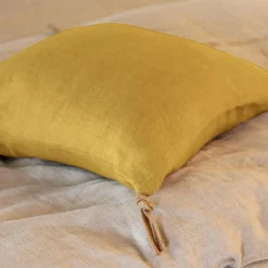 Coussin Et Housse|EMINZA Coussin carré lin lavé (45 cm) Louise Jaune moutarde