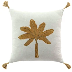 Coussin Et Housse|DOUCEUR D'INTERIEUR Coussin carré pompons (45 x 45 cm) Théa Marron